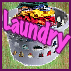 Image of a paundry basket fullof dirty closthes; the workd 'Laundry' superimposed over that