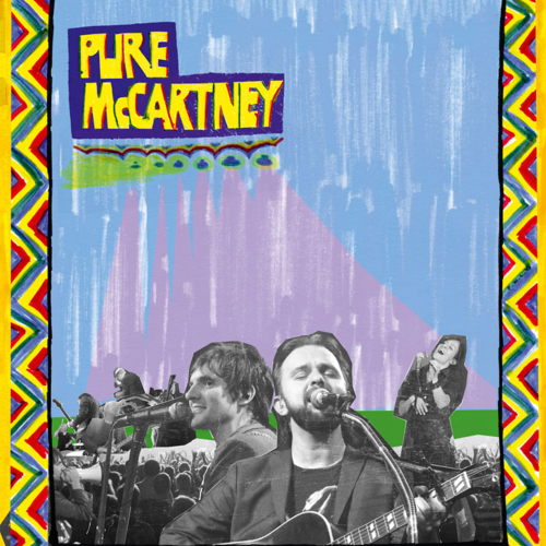 Album cover for Tim Christensen's 2013 PURE McCARTNEY ‐‐ him and the live band in black & white with the cover art fashioned after the art for the cover of the Paul McCartney album, RAM