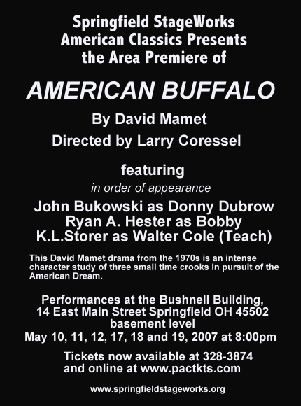 Springfield StageWorks presents David Mamet's AMERICAN BUFFALO