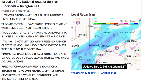 Severe weather report for Dayton, Ohio area.